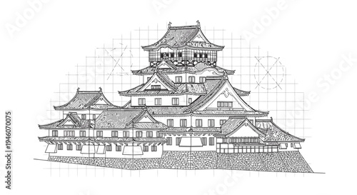 Vector illustration of Japanese castle, traditional architecture