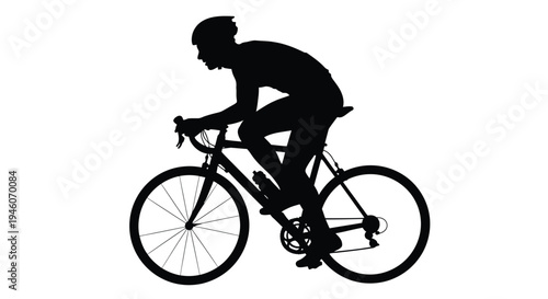 Silhouette of a cyclist riding a road bike against a white background