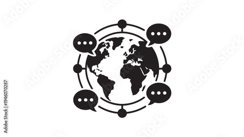 Global Communication Icon With Globe And Speech Bubbles – Social Media Network Conversation Symbol
