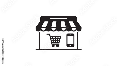Ecommerce Storefront Icon With Shopping Cart And Mobile Phone – Online Store Mobile Commerce Symbol