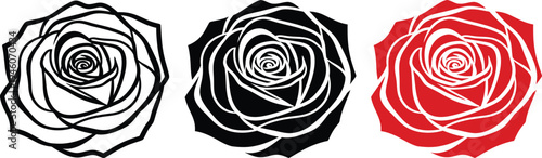 Three roses in black white and red colors