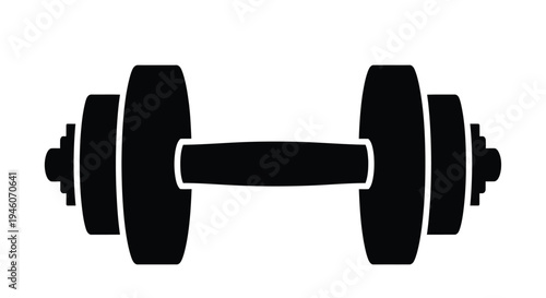 Simple black and white illustration of a barbell or dumbbell weight