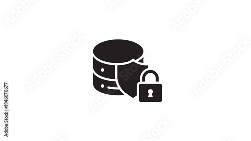 Database Security Icon with Shield and Padlock for Cybersecurity Data Protection Concept