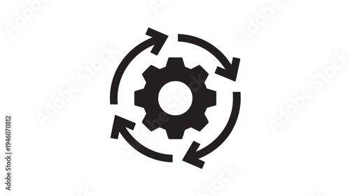 Gear Process Icon with Rotating Arrows for Business Workflow Automation and Continuous Improvement Concept
