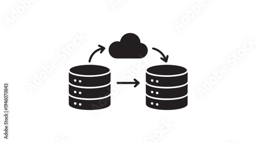 Data Synchronization Icon Between Servers via Cloud for Database Transfer and Cloud Computing