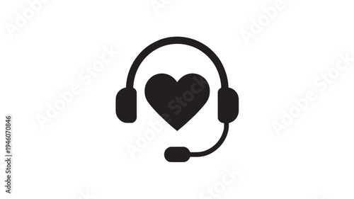 Customer Support Headset with Heart Icon for Customer Care, Service Help and Call Center