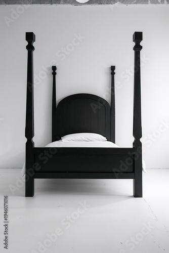 Silhouette of an Antique Bed on Light Background