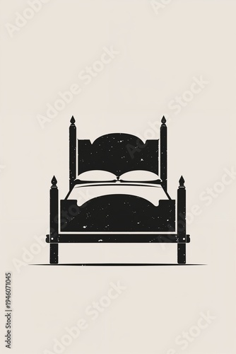 Silhouette of an Antique Bed on Light Background
