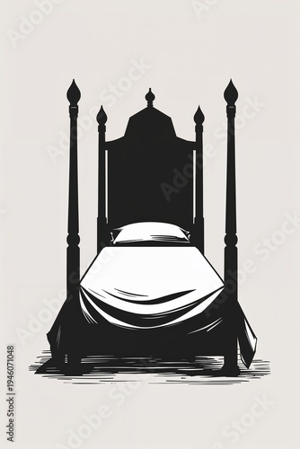 Silhouette of an Antique Bed on Light Background