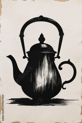 Black Teapot Silhouette on Light Background