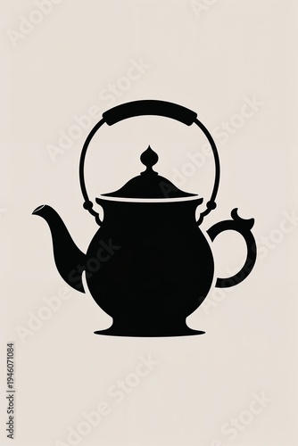 Black Teapot Silhouette on Light Background