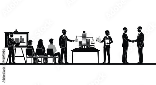 Set of business people in office vector illustrations