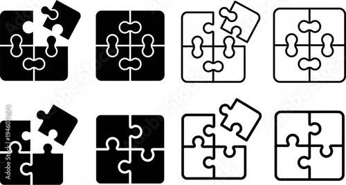 puzzle icon vector design template. pieces of jigsaw puzzle or autism puzzle piece symbol line art vector icon for apps and websites. 