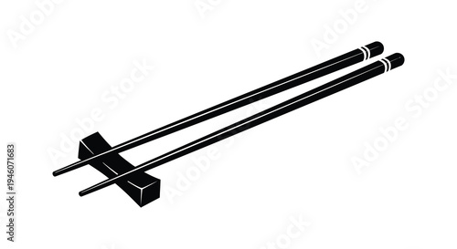 A pair of black chopsticks crossed on a white background simple and modern