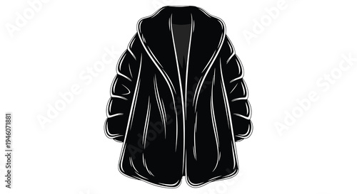 Elegant black fur coat illustration on a plain white background