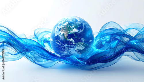Abstract Blue Globe with Wavy Lines