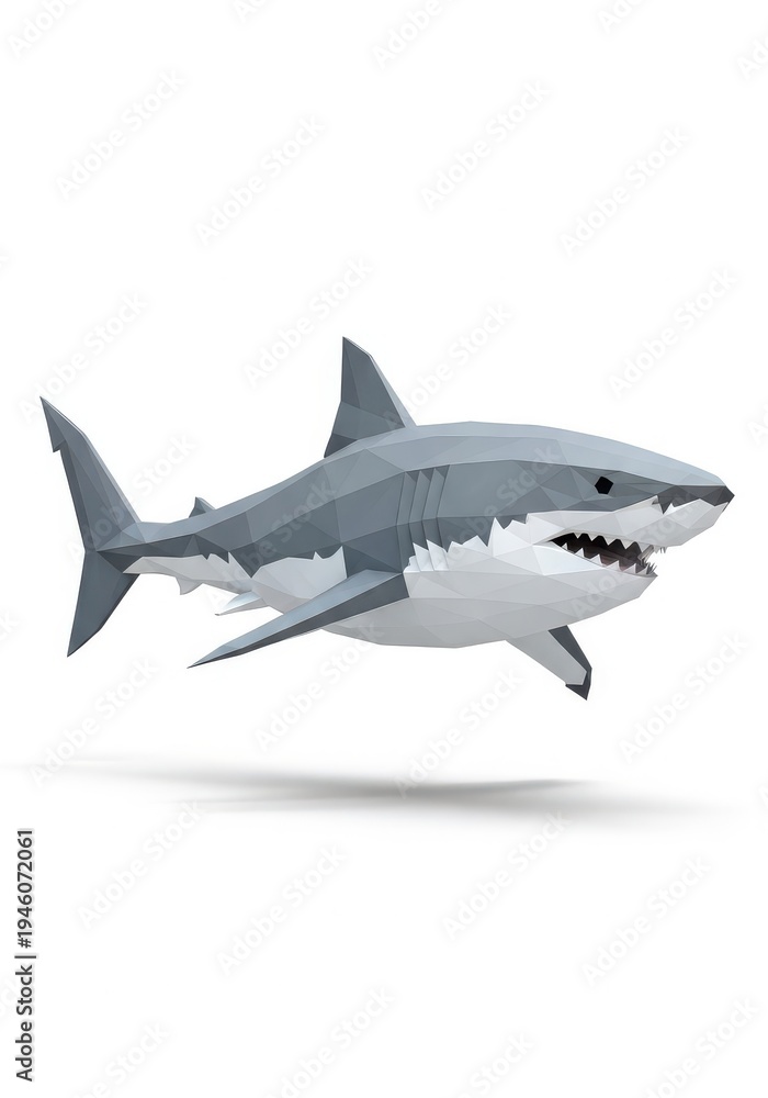 Fototapeta premium Three dimensional geometric representation of a predatory ocean creature swims against a white background