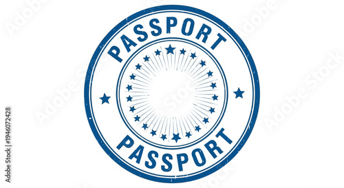 A blue circular stamp displaying the word passport with surrounding stars