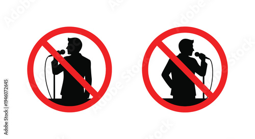 No speaking or singing allowed prohibition signs depicting a person with a microphone