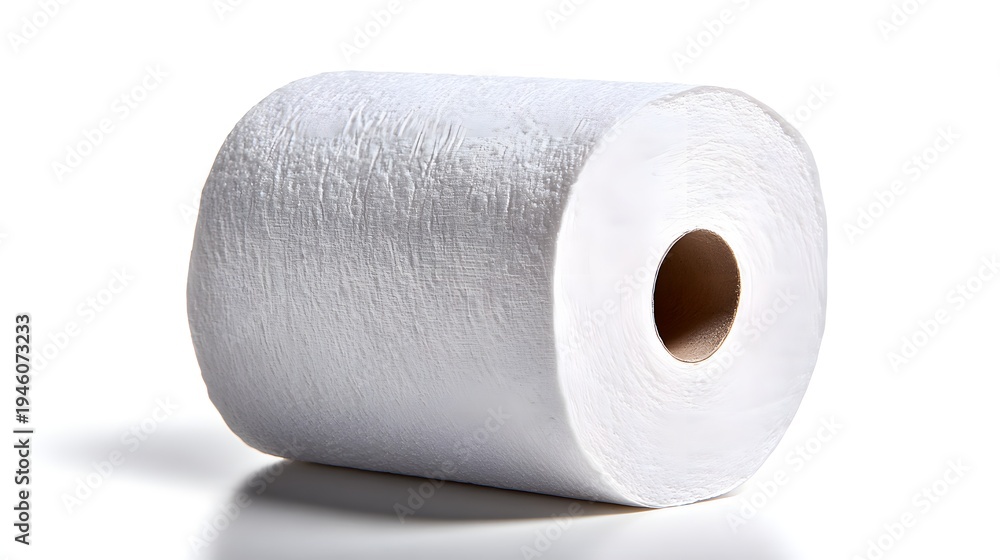 Fototapeta premium A clean white roll of paper towels on a reflective surface.
