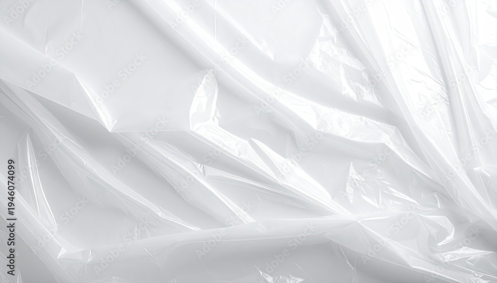 Fototapeta premium Crinkled, translucent white plastic surface with varied light play creates abstract forms