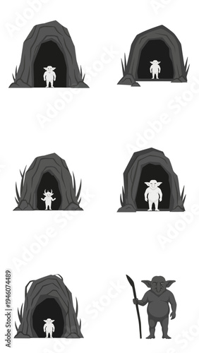 Charming Cartoon Goblin Family Living in Cozy Caves Ready for Adventure