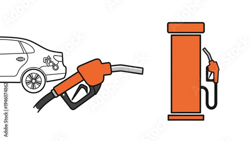 Car refueling at a gas station with a fuel nozzle and pump illustration
