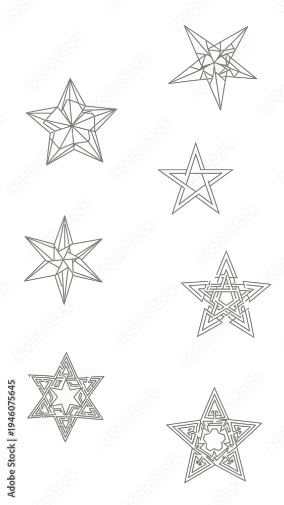 Fototapeta premium Collection of Intricate Geometric Star Designs for Festive Decorations and Abstract Art Elements