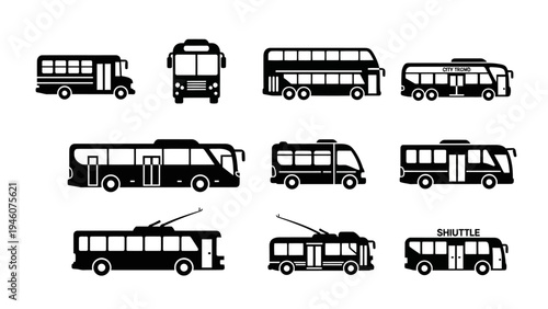 Collection of Diverse Bus Silhouettes For Transportation and Travel Concepts