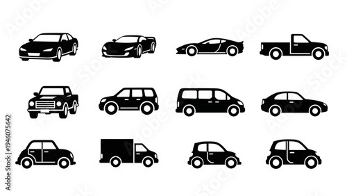Collection of diverse car icons representing vehicles in a graphic design