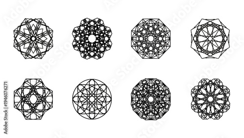 Collection of Intricate Geometric Black Mandalas and Sacred Geometry Patterns