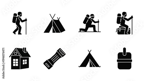 Collection of Outdoor Adventure and Camping Icons for Travel and Recreation