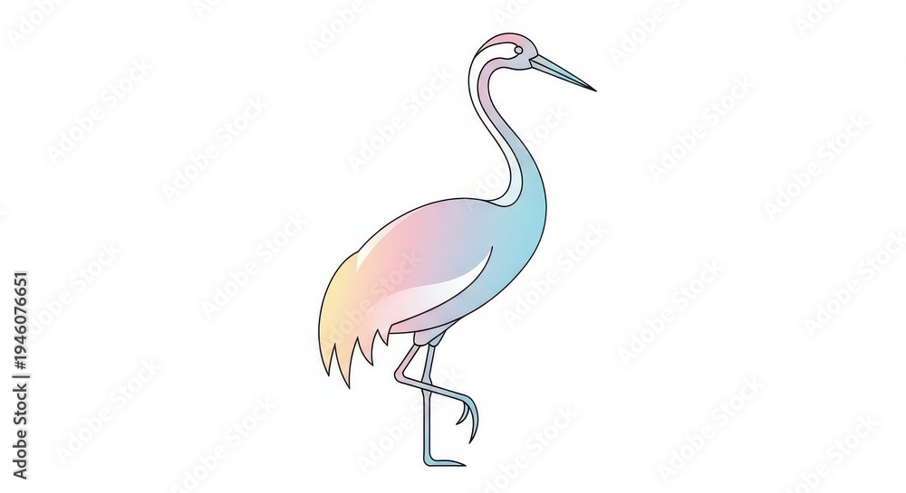 Obraz premium Graceful wading bird illustrated with soft pastel gradients stands on one leg