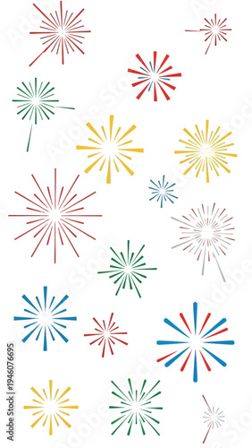 Colorful Exploding Fireworks and Starburst Patterns for Festive Celebrations