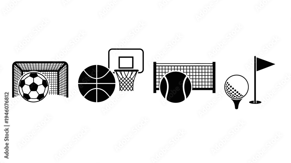 Fototapeta premium Collection of Sports Icons Representing Soccer Basketball Tennis and Golf