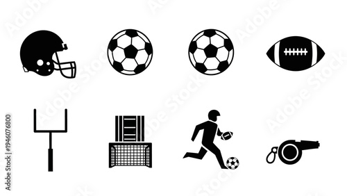 Collection of Sports Icons Representing Different Games and Equipment