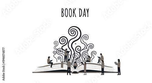 Vector illustration of people on an open book for Book Day