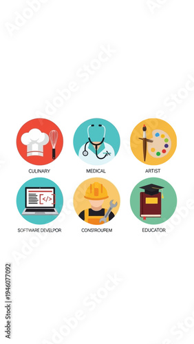 Diverse Career Icons Illustrating Various Professions Representing Modern Occupations
