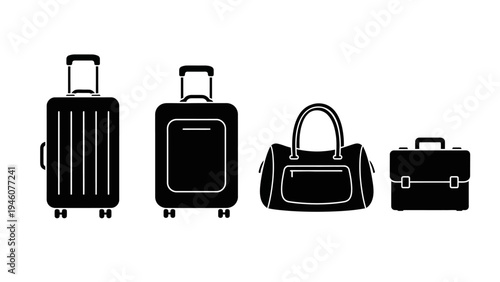 Collection of travel bags and briefcases in black and white silhouette design