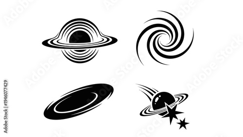 Cosmic Icons: A Set of Four Stylized Space and Celestial Body Graphics
