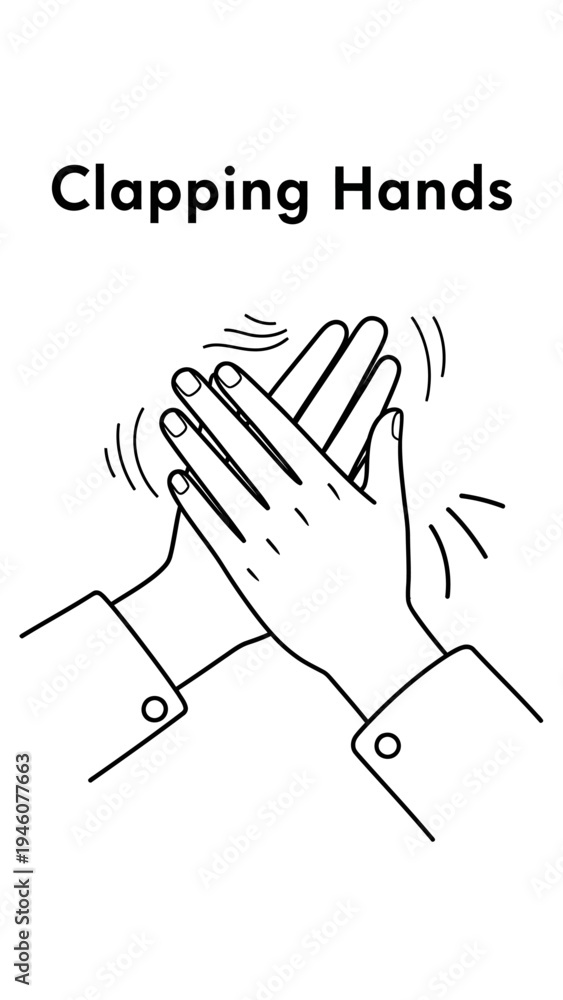Obraz premium Illustration of clapping hands making sound waves in a simple line drawing style