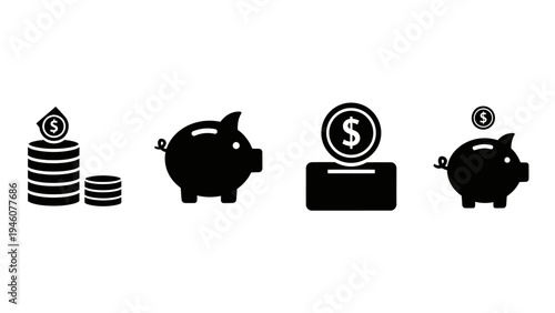 Iconography representing financial savings and investment strategies for economic growth