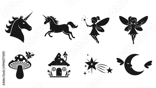 Magical Creatures and Enchanted Elements Set of Fantasy Icons