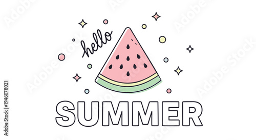 Vector summer greeting with watermelon slice and hello text
