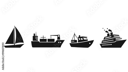 Set of various ship icons for transportation and maritime themes