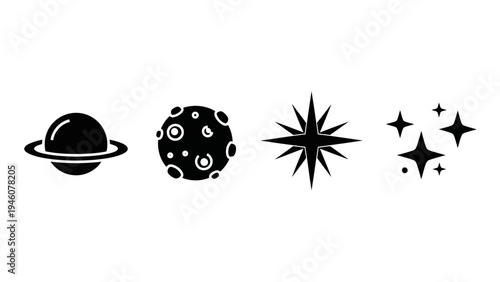 Vector Icon Set Featuring Celestial Bodies and Stars for Cosmic Designs