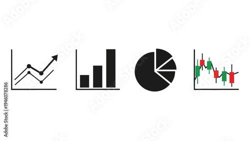 A Collection of Business and Financial Graph Icons Illustrating Data Analysis and Trends