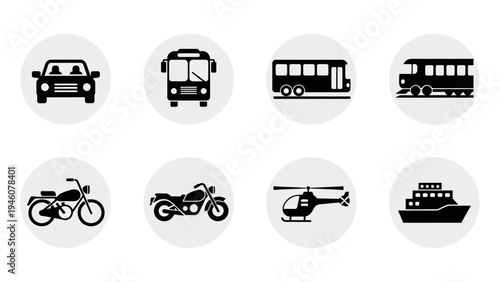 A set of vector icons representing various modes of transportation