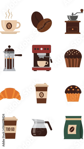 A delightful collection of coffee and pastry icons perfect for cafe branding and design projects
