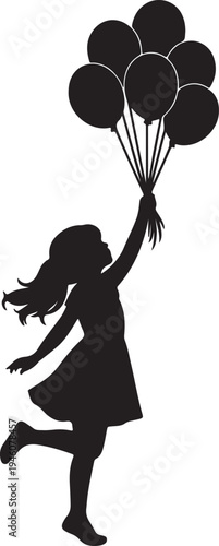  Girl holding balloons silhouette vector illustration